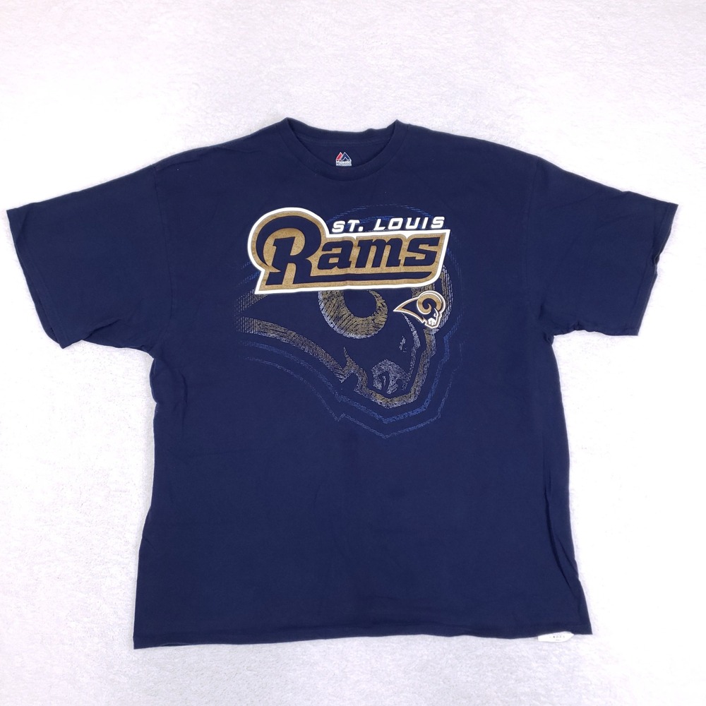 Majestic St Louis Rams Shirt 2XL NFL Football Graphic Navy Blue Sportswear Tee
